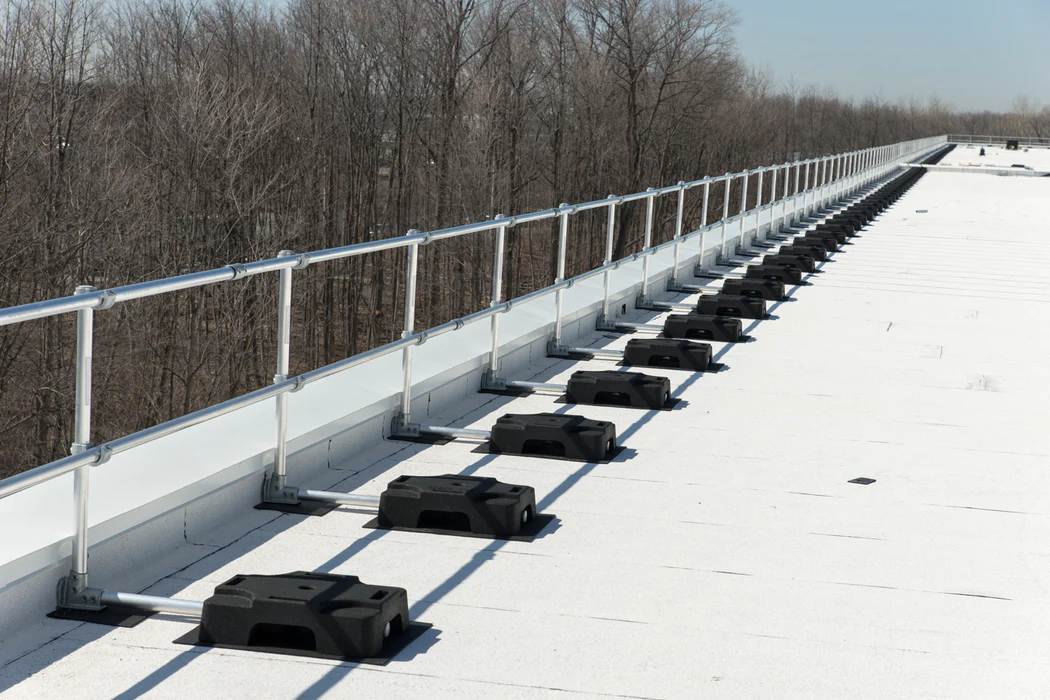 Metal railing is installed for height safety guard