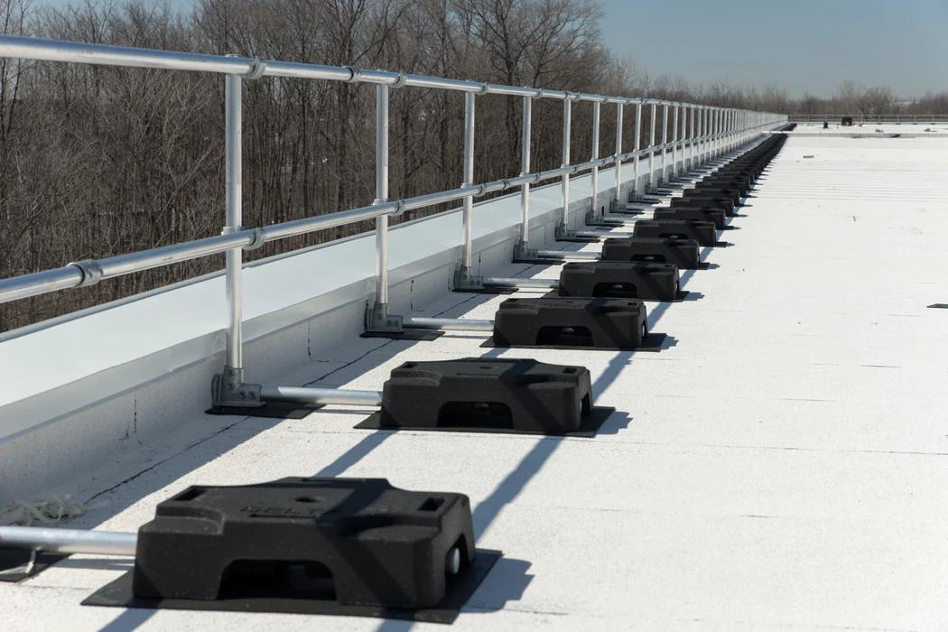 Metal railing installed for fall protection safety