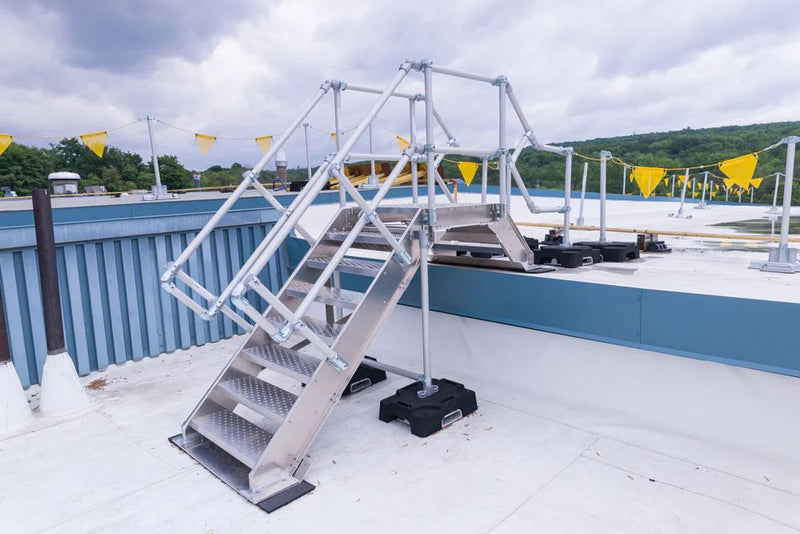 Metal staircase on a rooftop for fall protection safety