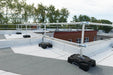 Rooftop with metal railing and equipment that is used for fall protection